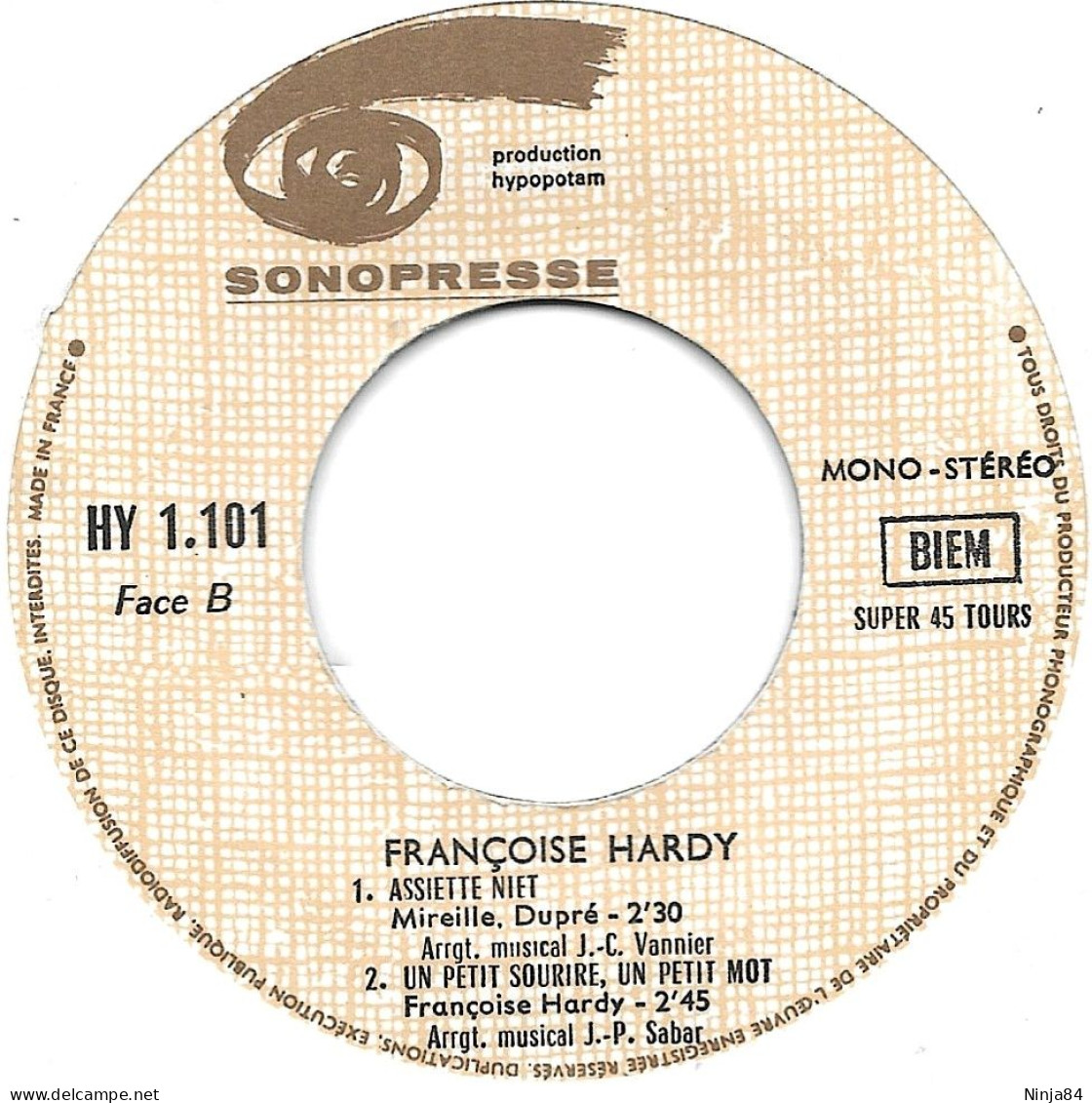 EP 45 RPM (7") Françoise Hardy  "  Le Crabe  " - Autres - Musique Française