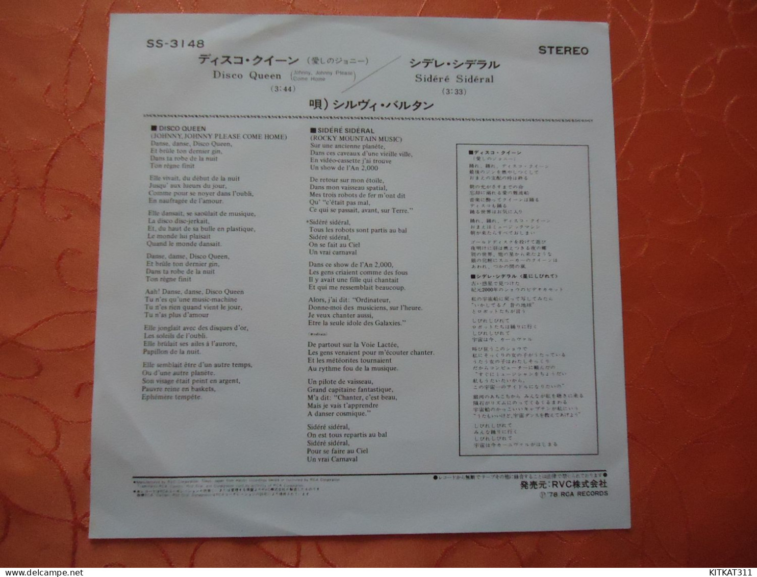 Disque 45 T-Sylvie Vartan-DISCO - 2 Titres-RCA-SS-3148-Tirage Japonais - Other & Unclassified