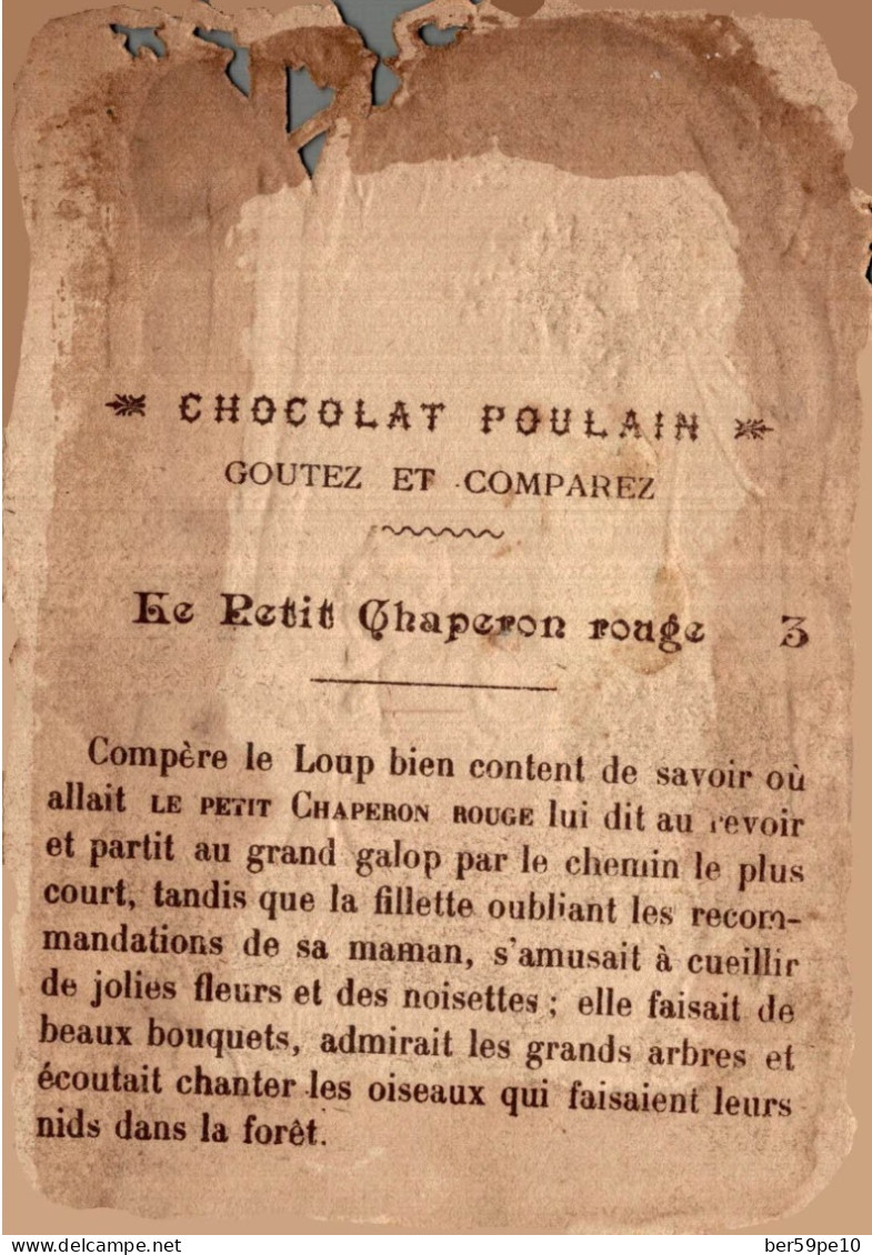 CHROMO DECOUPI EN RELIEF CHOCOLAT POULAIN LE PETIT CHAPERON ROUGE N°3 LA CUEILLETTE - Poulain