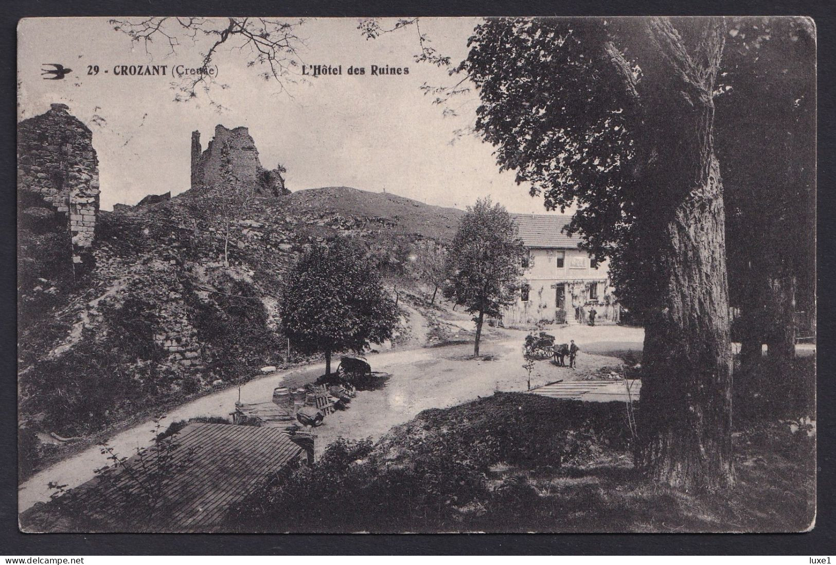 FRANCE ,  CROZANT  ,  WAR CANCELS  ,   OLD  POSTCARD - Crozant