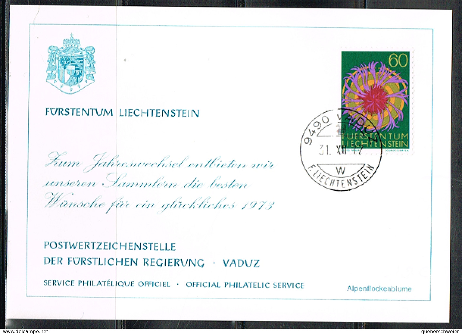 FLOR-L227 - LIECHTENSTEIN Carte De Voeux De La Poste 1973 - Cartas & Documentos