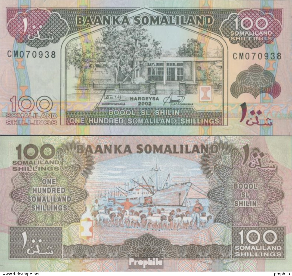 Somaliland Pick-Nr: 5d Bankfrisch 2002 100 Shillings - Somalië