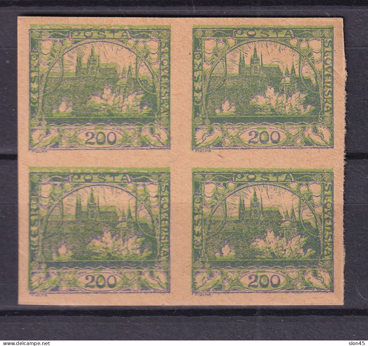 Czechoslovakia 1919 5h Green Imperf Double Print MNG Block Of 4 16080 - Fehldrucke