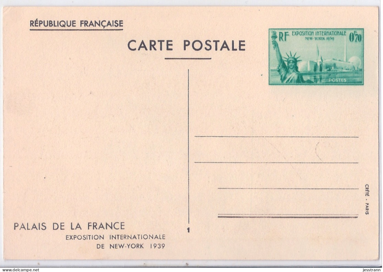 ENTIER POSTAL- 0F70 - PALAIS DE LA FRANCE- EXPOSITION INTERNATIONALE- NEW-YORK- 1939 - Other & Unclassified