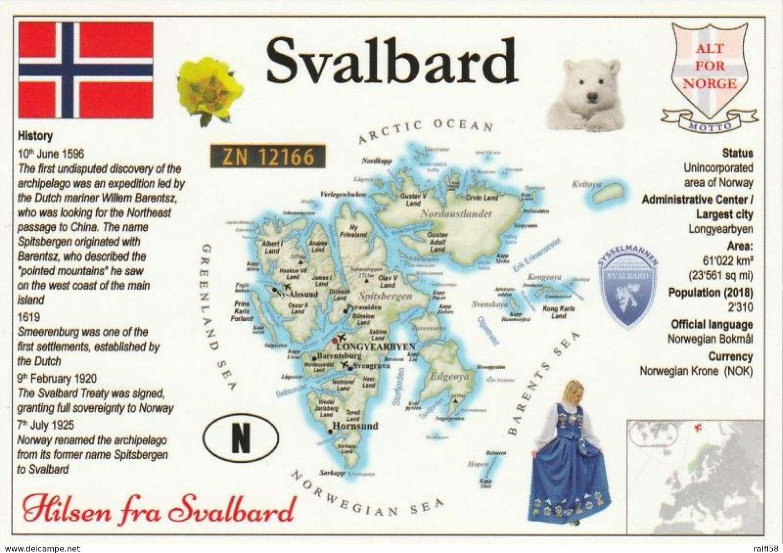 1 Map Of Svalbard * 1 Ansichtskarte Mit Der Landkarte Von Svalbard, Informationen Und Der Flagge Von Svalbard * - Landkarten