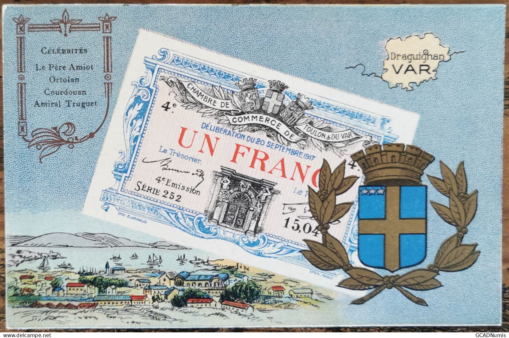 CARTE POSTALE Billet 1 Franc Chambre De Commerce De TOULON - Var - Toulon