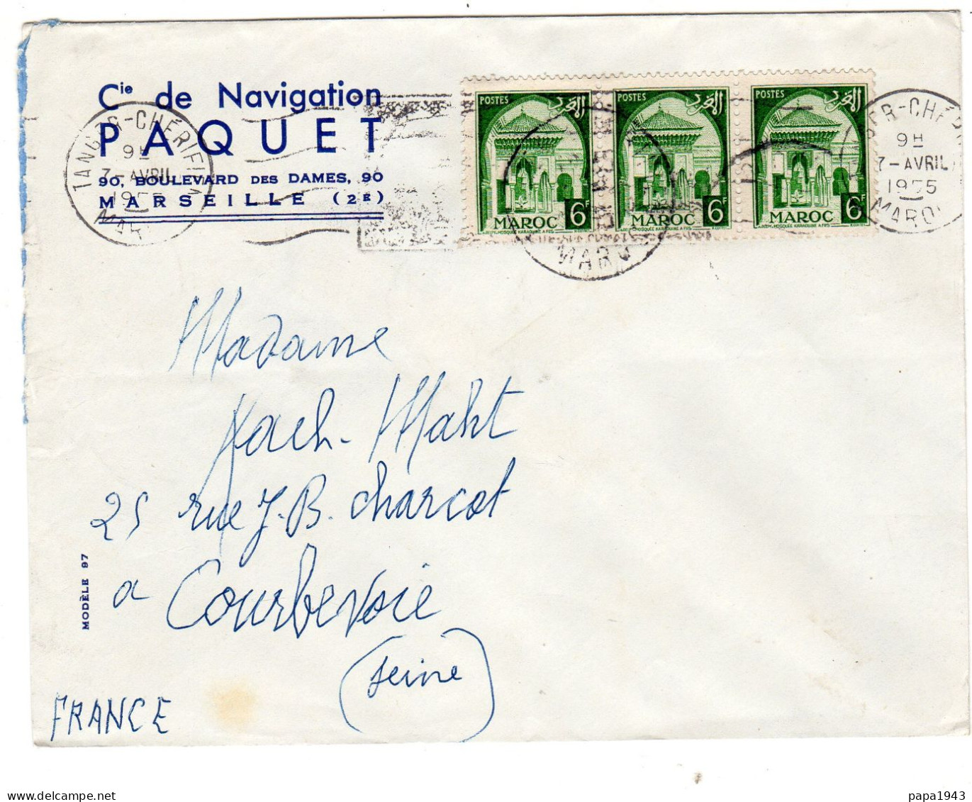 1955  CAD  TANGER CHERIF  " Cie De Navigation PAQUET " 90 Bd Des Dames MARSEILLE - Briefe U. Dokumente