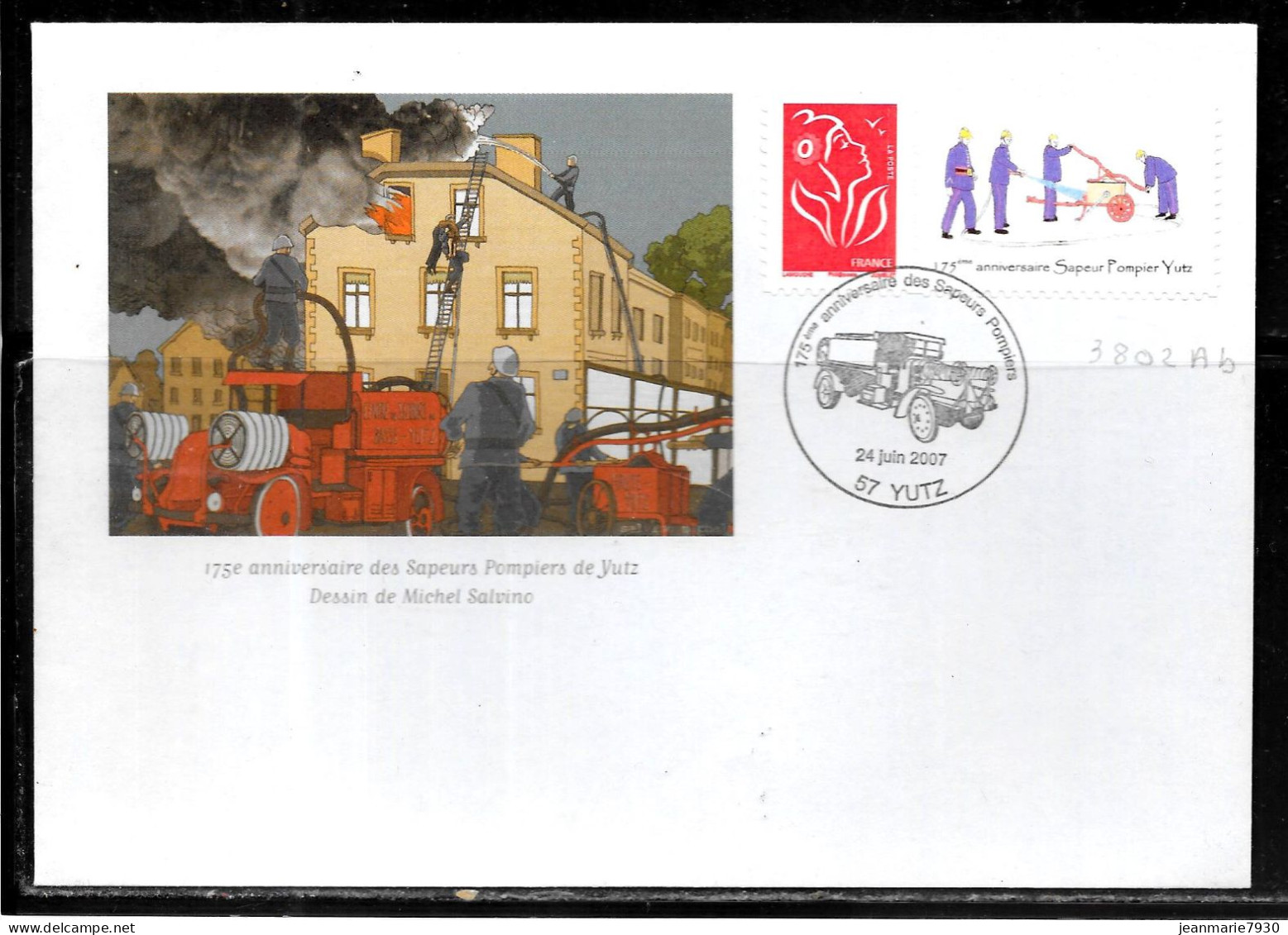 F261 - N° 3802Ab SUR LETTRE DE YUTZ DU 24/06/07 - POMPIERS - Covers & Documents