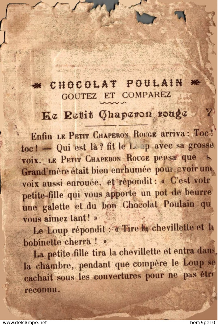 CHROMO DECOUPI EN RELIEF CHOCOLAT POULAIN LE PETIT CHAPERON ROUGE N°7 SON ARRIVEE CHEZ LA GRAND MERE - Poulain