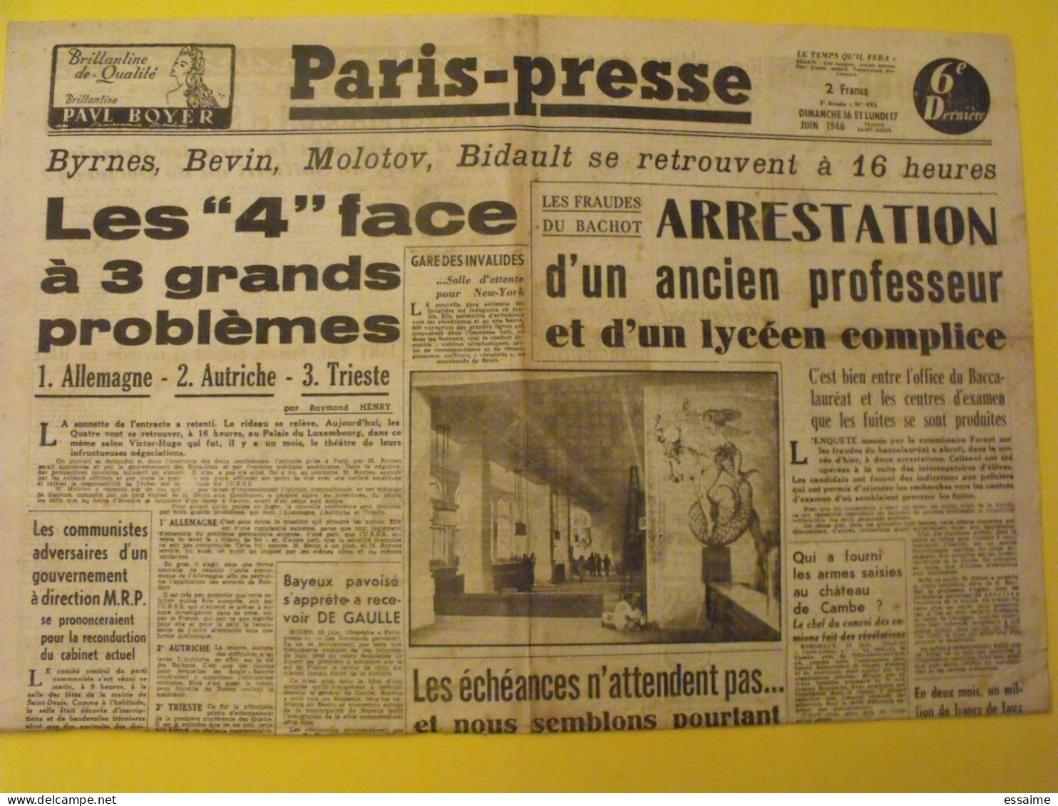 Paris-Presse N° 493 Du 16 Juin 1946.Bayeux De Gaulle Bidault Tokio Japon - Other & Unclassified