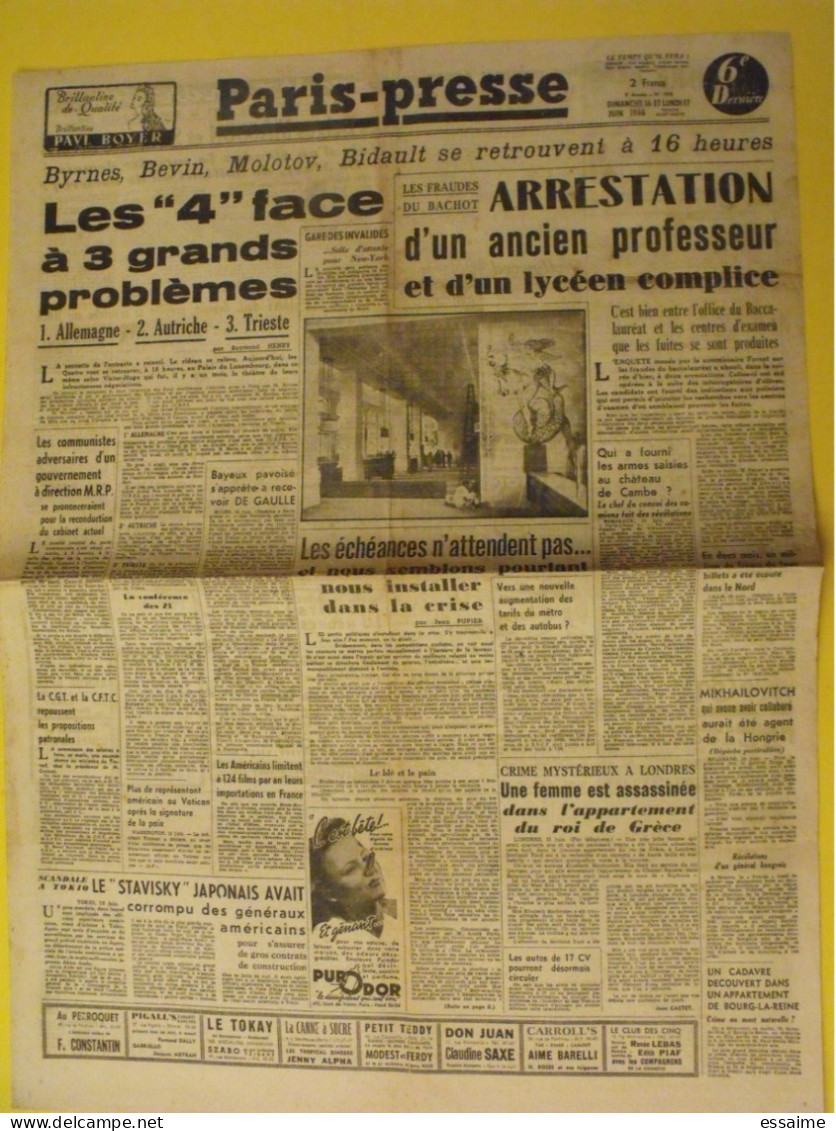 Paris-Presse N° 493 Du 16 Juin 1946.Bayeux De Gaulle Bidault Tokio Japon - Sonstige & Ohne Zuordnung