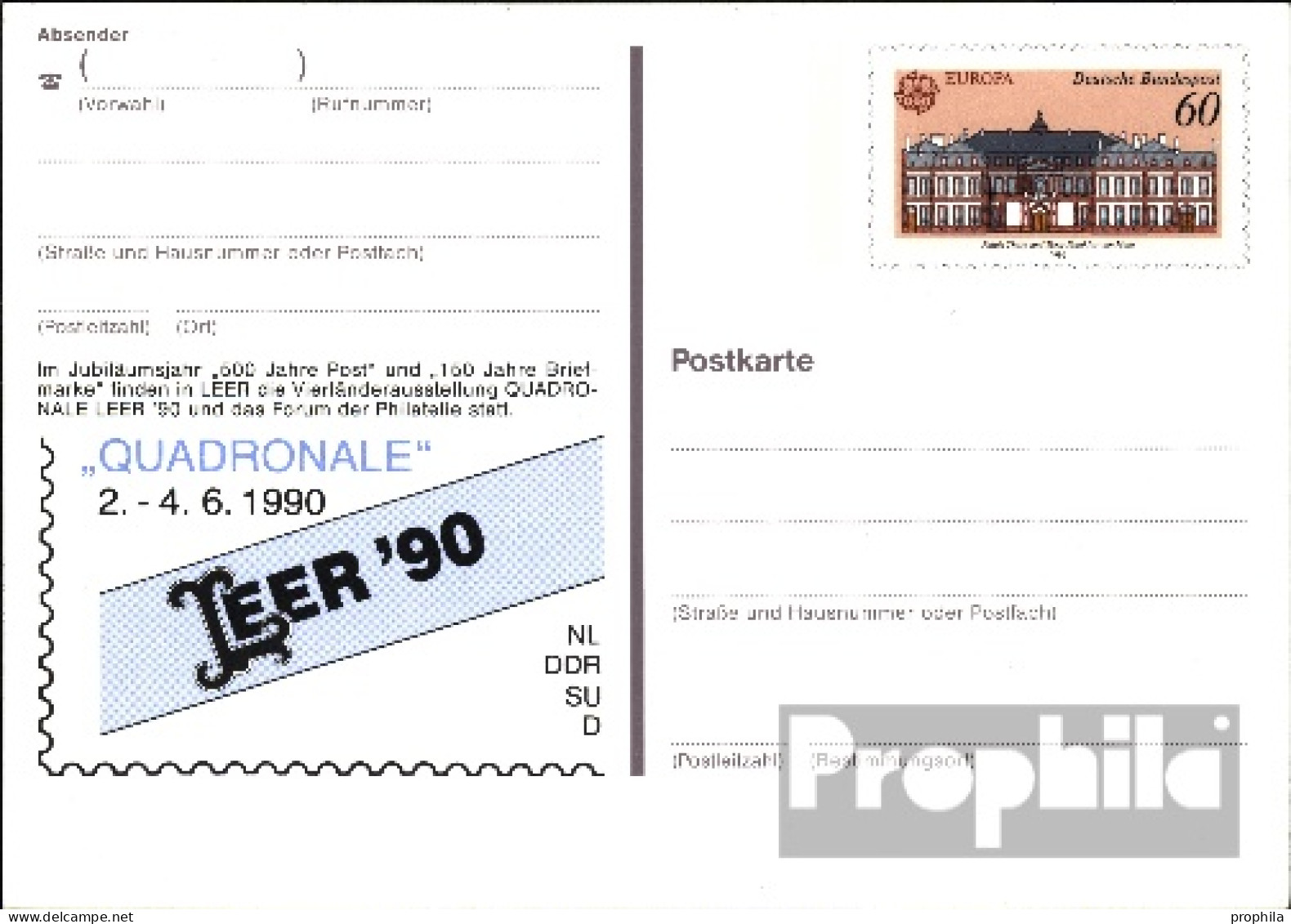 BRD PSo21 Amtliche Sonderpostkarte Gefälligkeitsgestempelt Gebraucht 1990 Leer 90 - Otros & Sin Clasificación