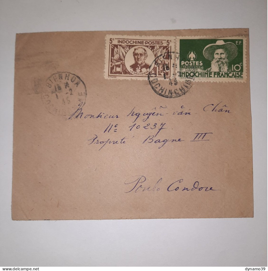 03K6 TRES RARE - ANCIENNE LETTRE ENVELOPPE INDOCHINE 1945 VERS BAGNE POULO CONDORE - Autres - Asie