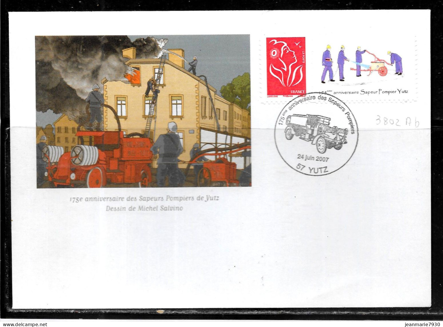 F260 - N° 3802Ab SUR LETTRE DE YUTZ DU 24/06/07 - POMPIERS - Lettres & Documents