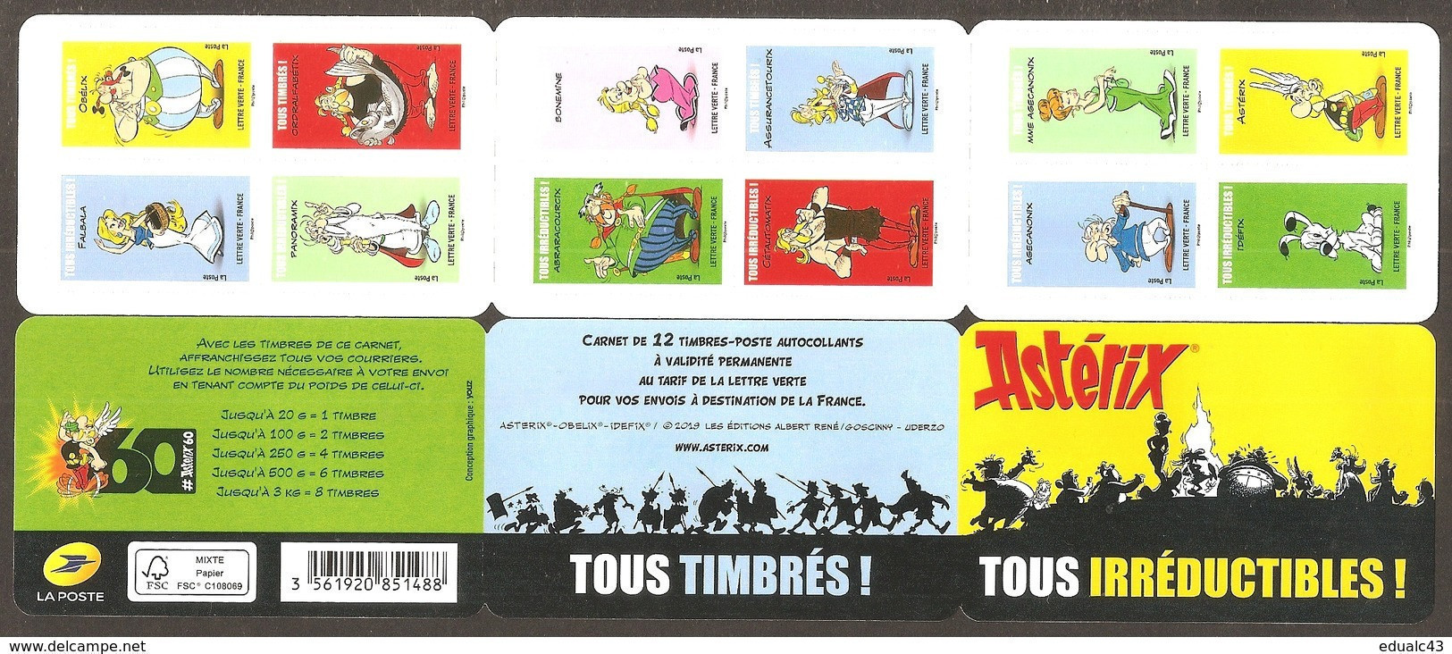 2019 Carnet Adhésif  BC 1729 ASTERIX  Neuf - LUXE ** NON Plié - Commémoratifs