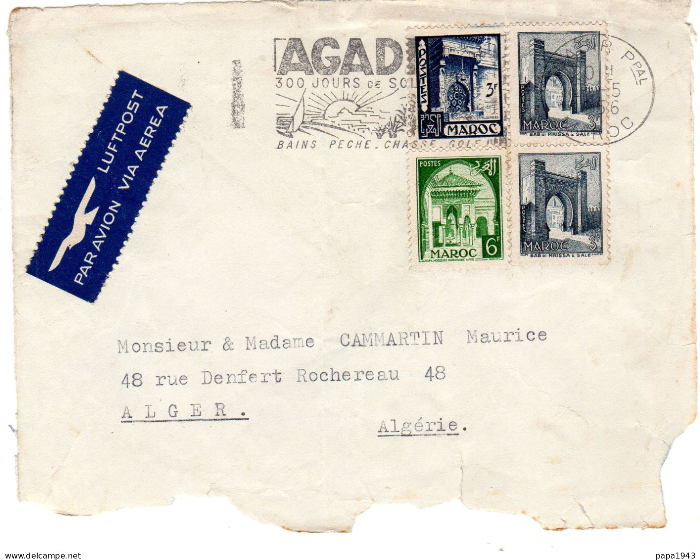 1956  Devant De Lettre CAD AGADIR Ppal  Envoyée à ALGER - Lettres & Documents