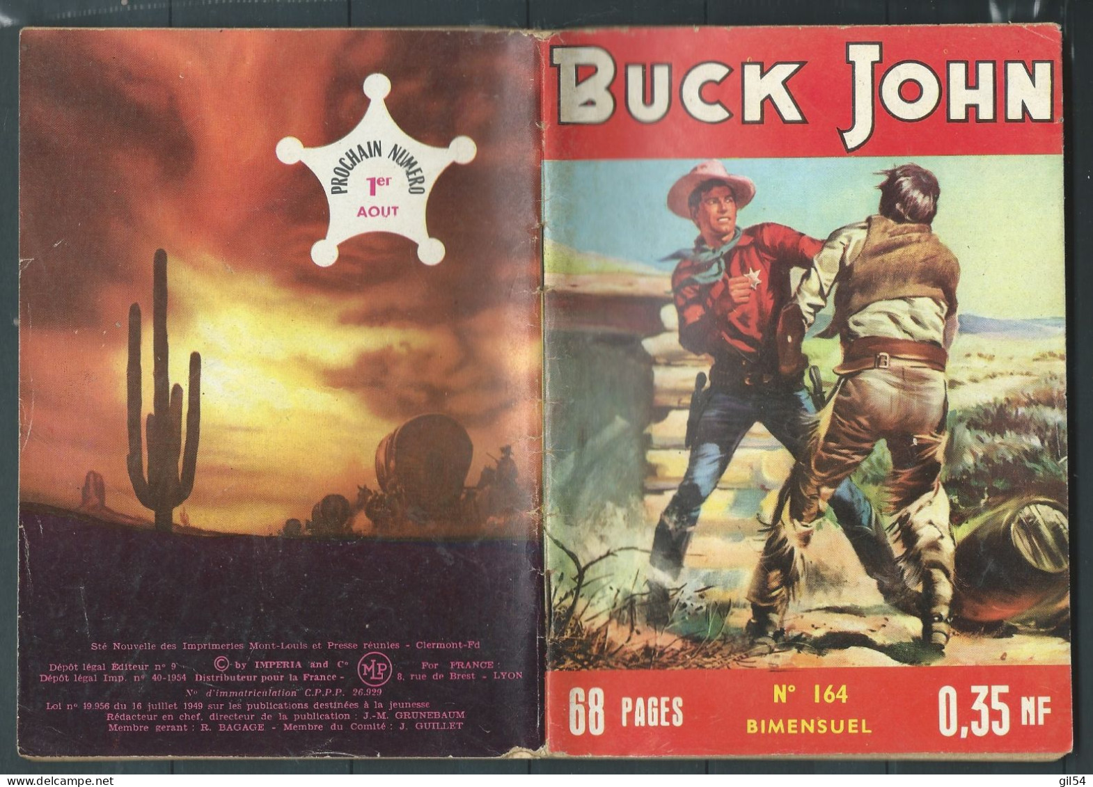 Bd " Buck John   " Bimensuel N° 164 "   Dans  Basse Vengeance    , DL  N° 40  1954 - BE-   BUC 0804 - Small Size