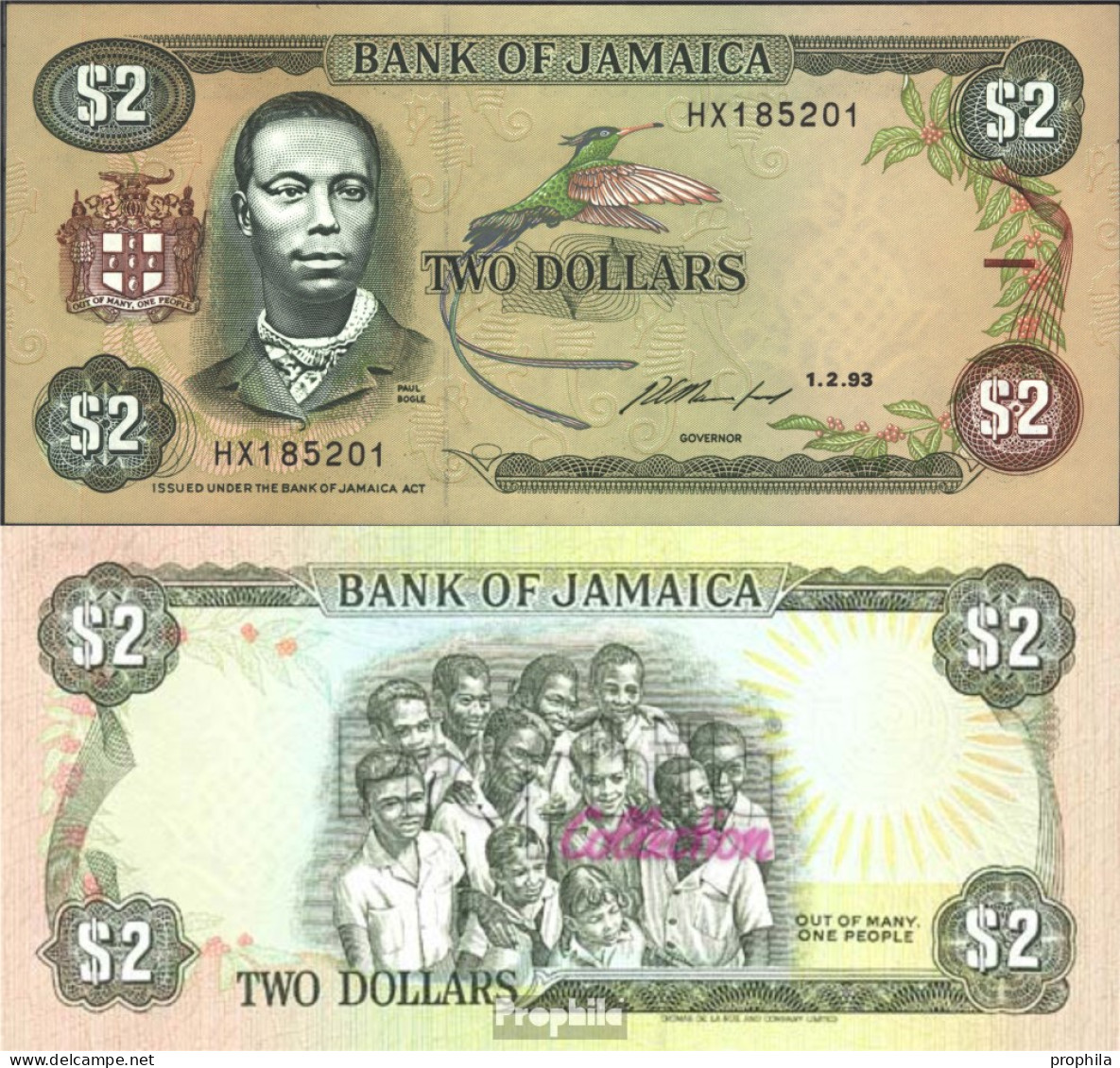Jamaica Pick-Nr: 69e Bankfrisch 1993 2 Dollars - Giamaica