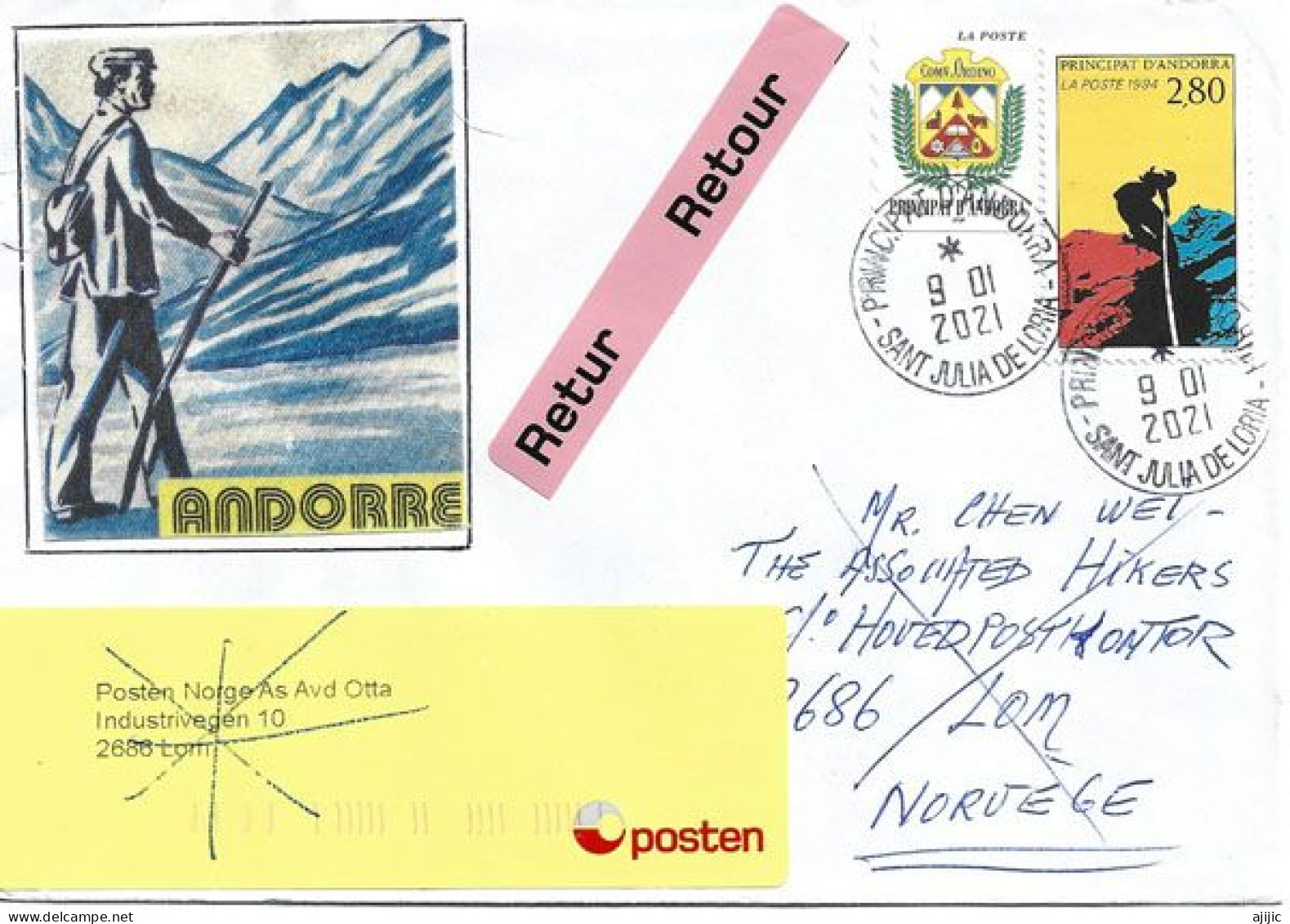 Letter To Lom, Norway, From Andorra, Return To Sender .  2 Pics  Front & Back Cover - Brieven En Documenten