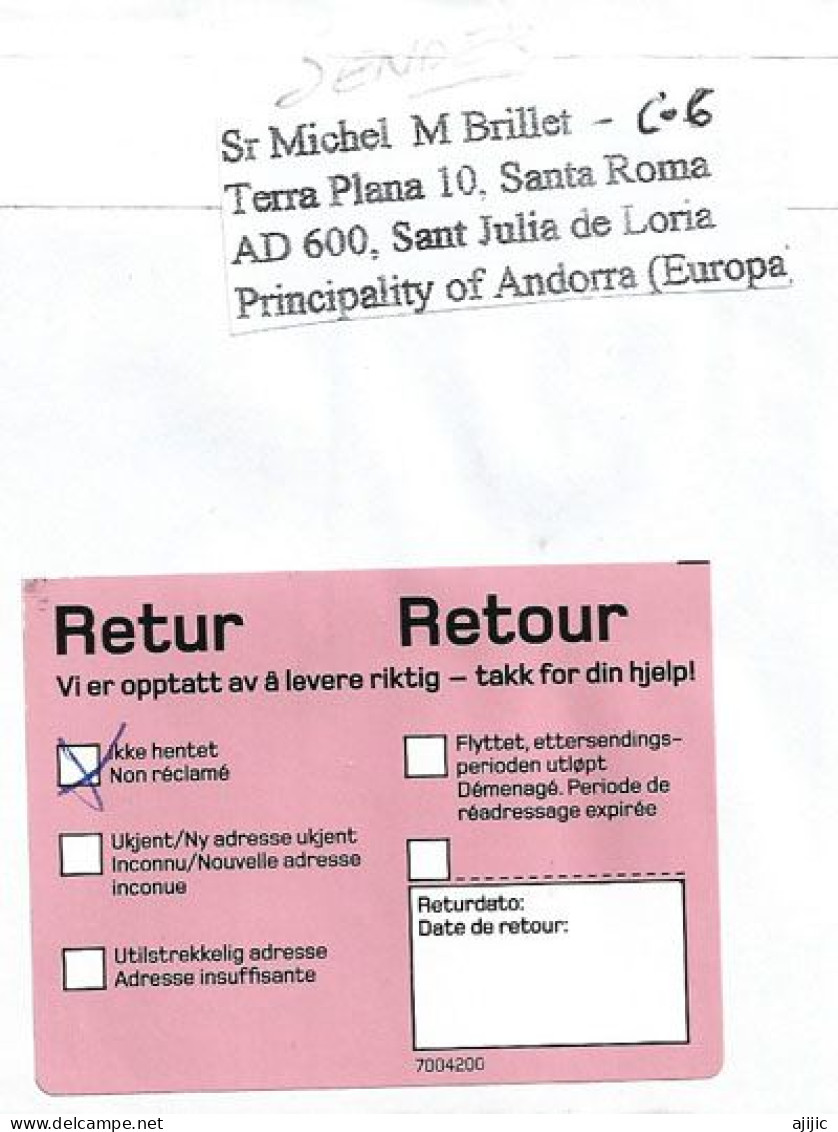 Letter To Lom, Norway, From Andorra, Return To Sender .  2 Pics  Front & Back Cover - Storia Postale