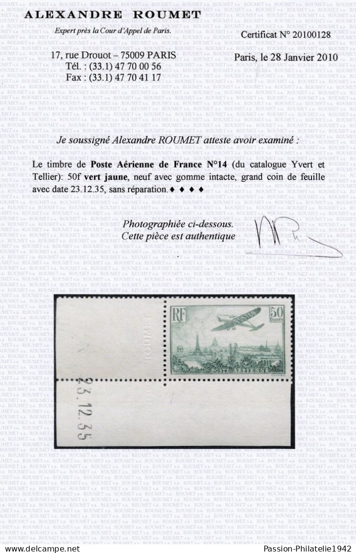 N14** Coin Daté - Luxe - . Signé Et Certificat Roumet - 1927-1959 Neufs