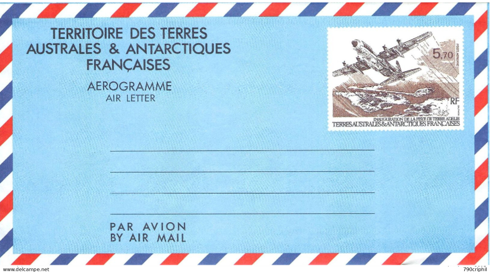 Aérogramme Poste Aérienne ,inauguration De La Piste De Terre Adelie - Neuf** - Enteros Postales