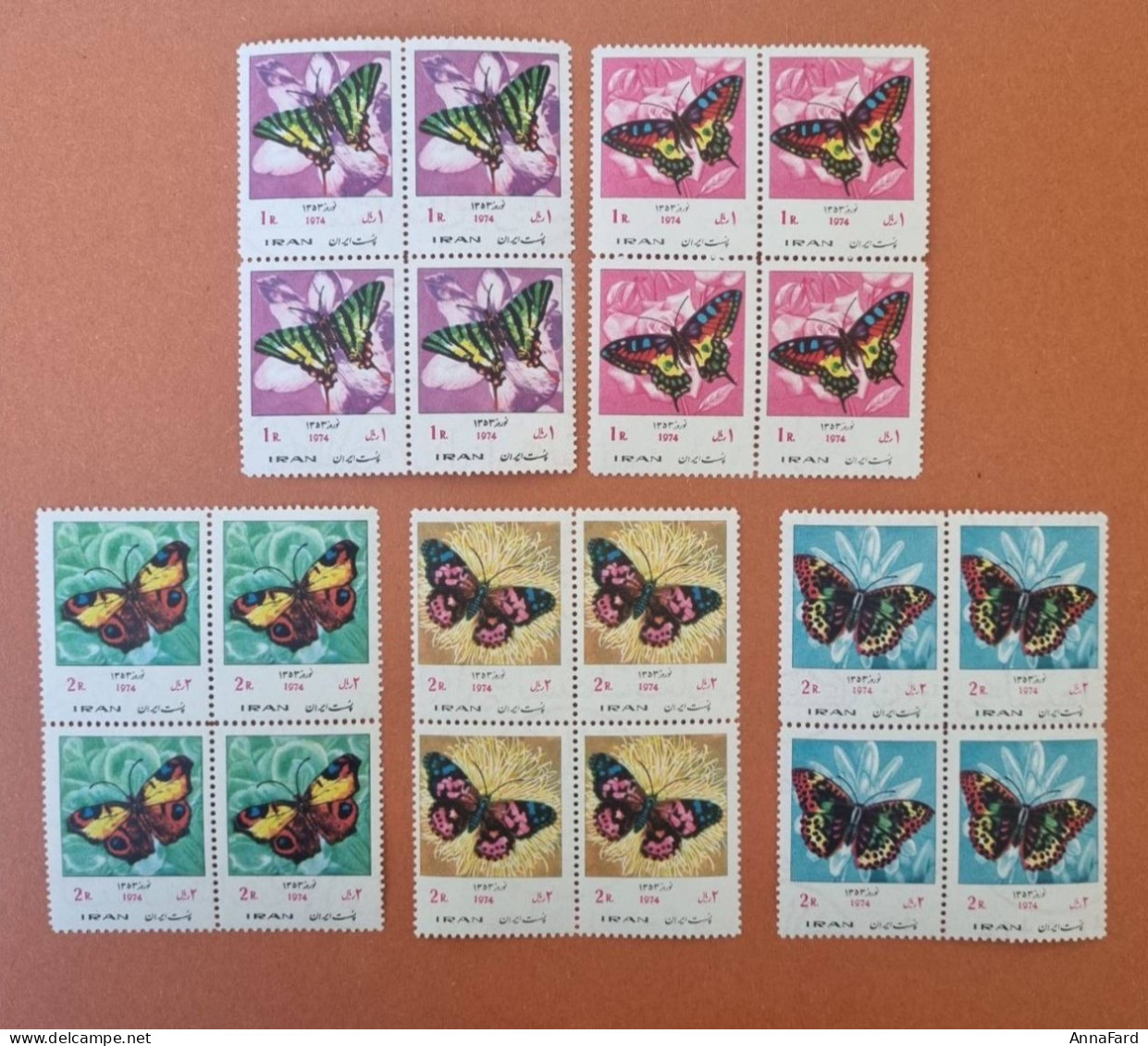 1974 Iran Persia New Year. Norouz. Butterflies. Blocks Of 4;MNH. Scott 1760-1764 - Iran