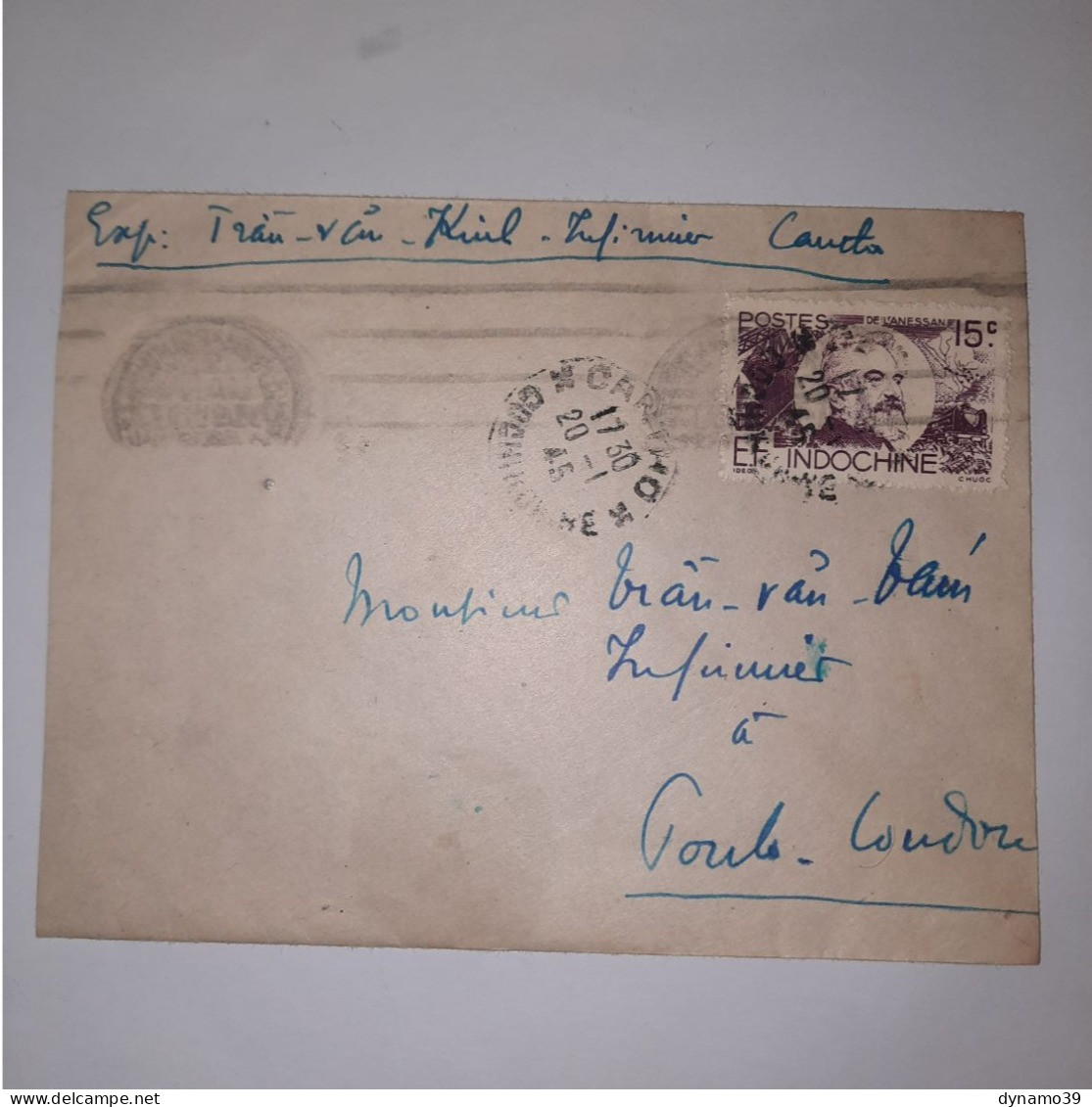 03K6 TRES RARE - ANCIENNE LETTRE ENVELOPPE INDOCHINE 1945 VERS BAGNE POULO CONDORE - Autres - Asie