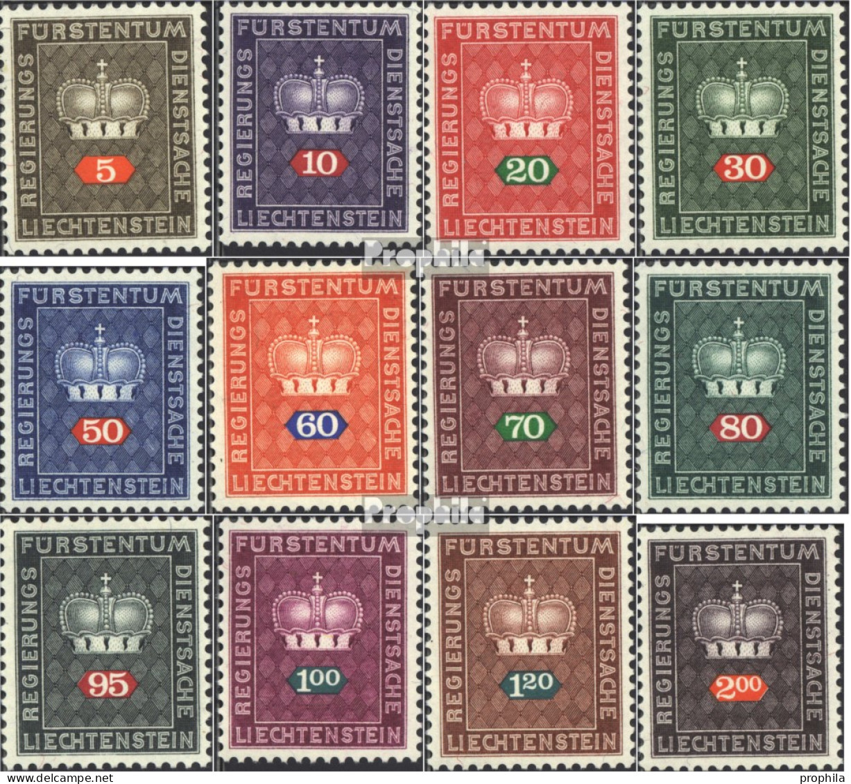 Liechtenstein D45-D56 (kompl.Ausg.) Postfrisch 1968 Dienstmarken - Oficial