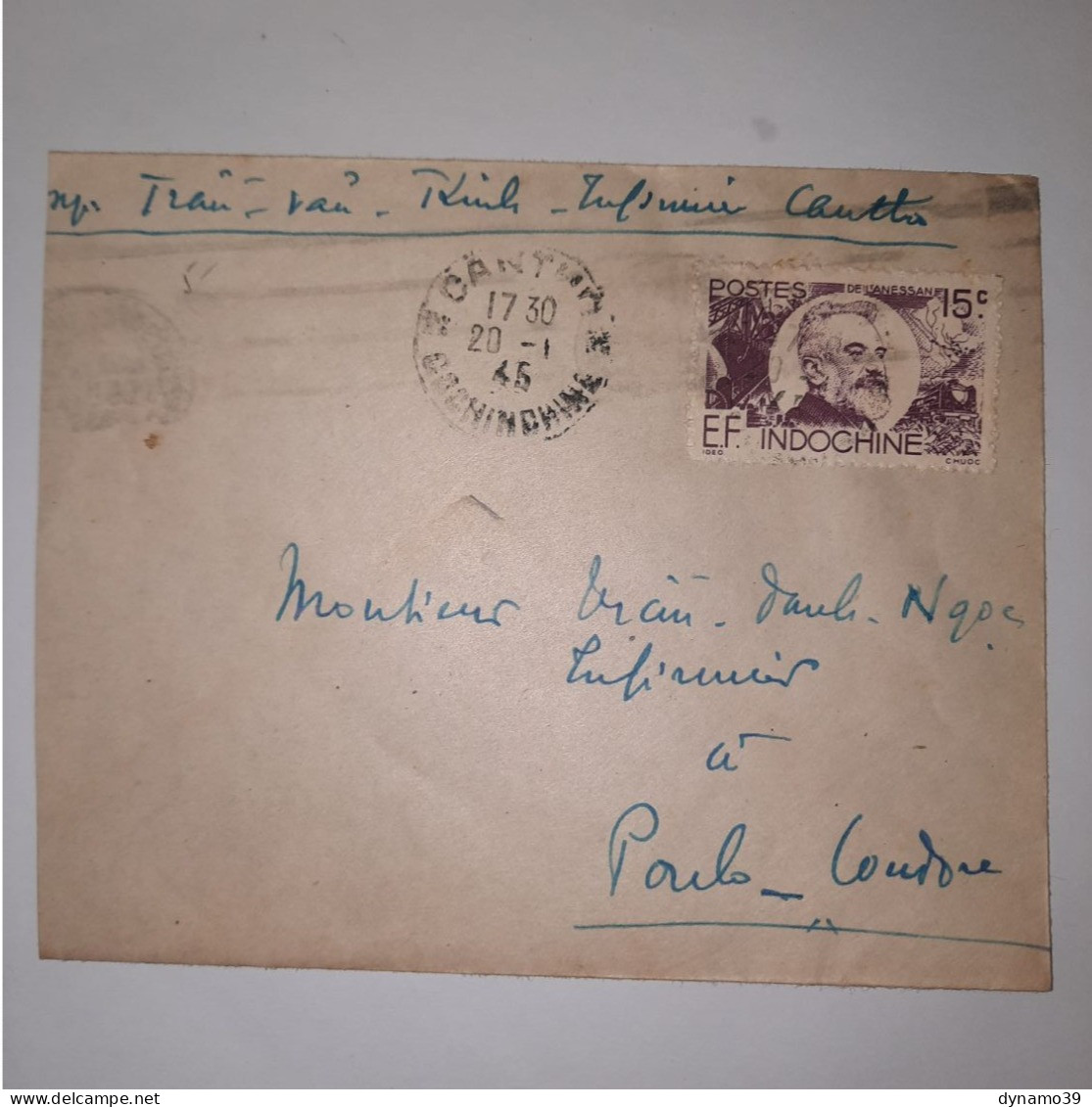 03K6 TRES RARE - ANCIENNE LETTRE ENVELOPPE INDOCHINE 1945 VERS BAGNE POULO CONDORE - Autres - Asie