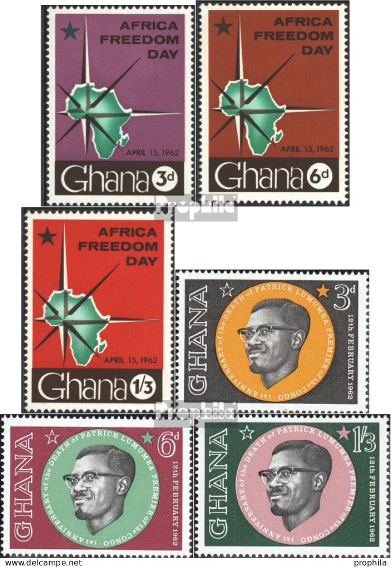 Ghana 118-120,124-126 (kompl.Ausg.) Postfrisch 1962 Freiheit, Lumumba - Ghana (1957-...)