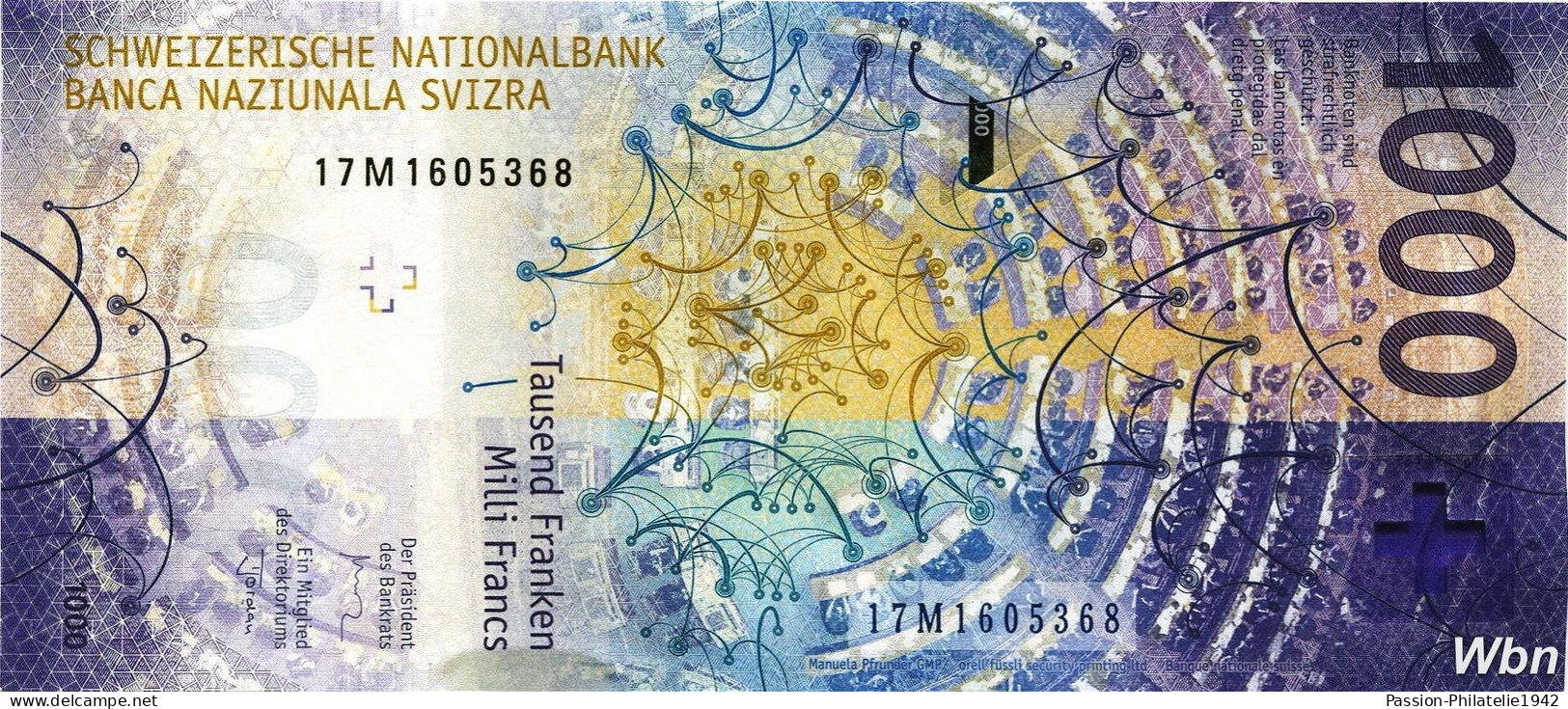 Suisse 1000 Francs (P80) 2017a (Pref: M) Sig: Studer&Jordan -UNC - Schweiz