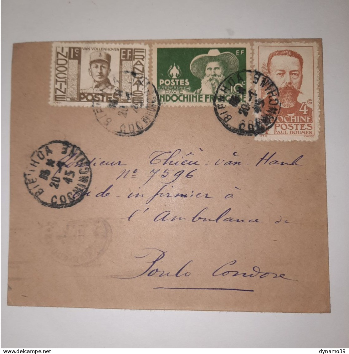 03K6 TRES RARE - ANCIENNE LETTRE ENVELOPPE INDOCHINE 1945 VERS BAGNE POULO CONDORE - Andere-Azië