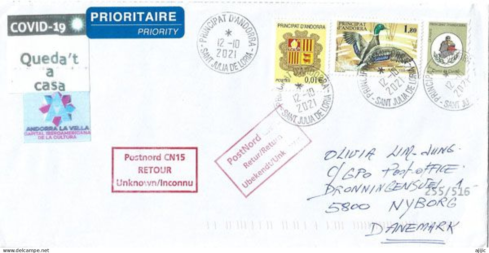 Letter To Nyborg, Denmark, During COVID-19 Confinement, From Andorra, Return To Sender .  2 Pics  Front & Back Cover - Storia Postale