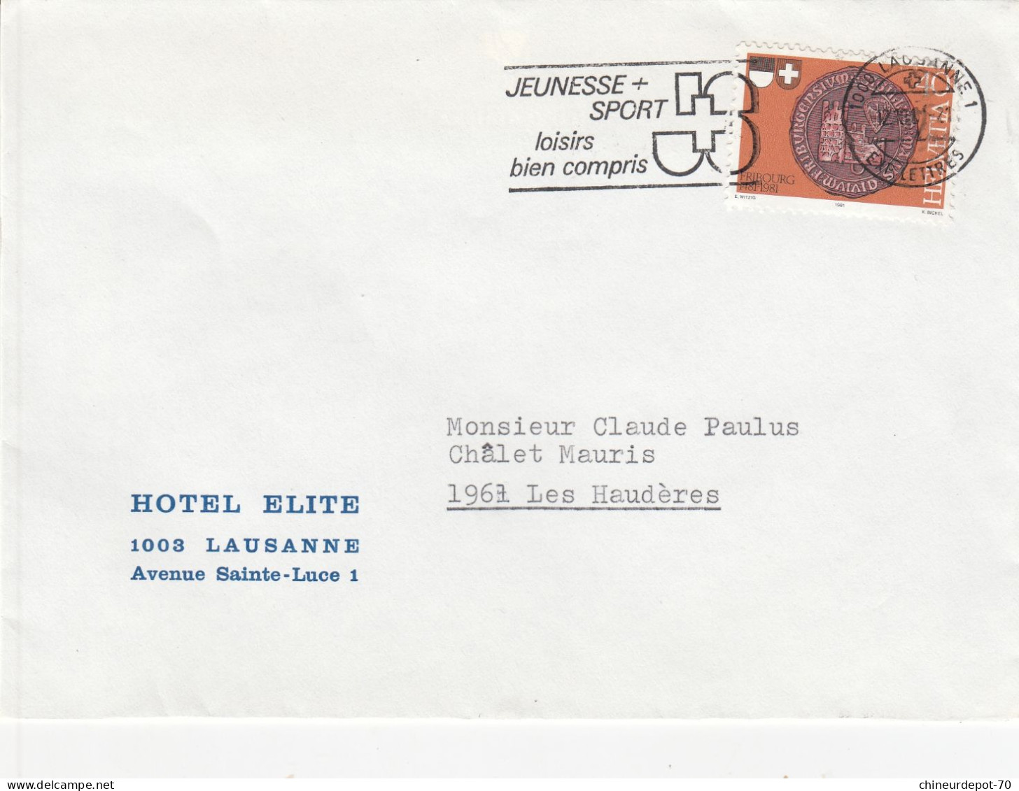 Hotel Elite  Cachet Lausanne - Storia Postale