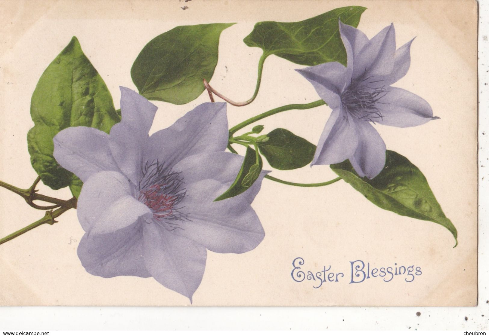 PÂQUES.. BRIGHTON (ENVOYÉ DE) . " EASTER BLESSINGS" . FLEUR CLEMATITE. ANNÉE 1909 + TEXTE - Ostern