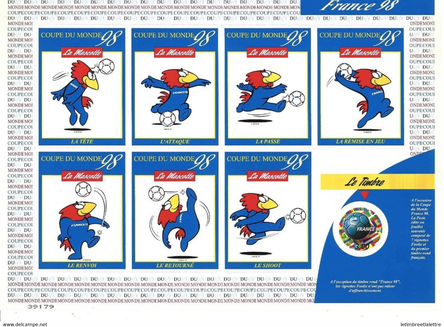 France - Bloc Souvenir - Adhésif - N° 17 A ** - Bloc Coupe De Monde De Football 1998 - Footix - 1998 - Souvenir Blocks & Sheetlets