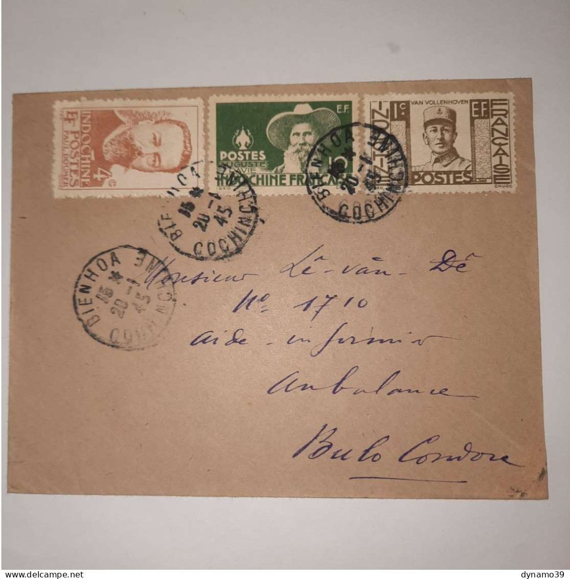 03K6 TRES RARE - ANCIENNE LETTRE ENVELOPPE INDOCHINE 1945 VERS BAGNE POULO CONDORE - Autres - Asie