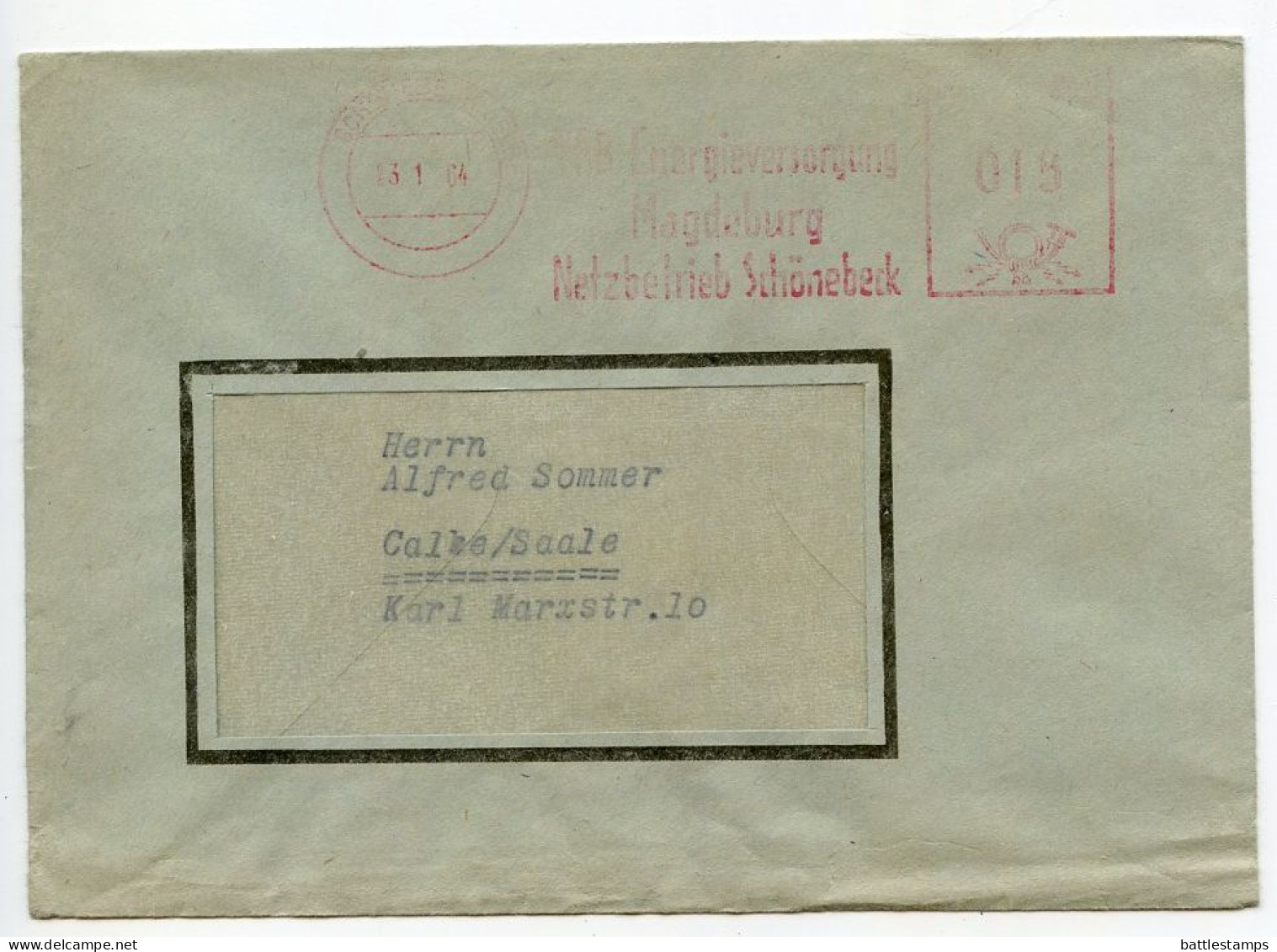 Germany, East 1964 15pf. Meter Cover; Schönebeck To Calbe / Saale; Veb Energieversorgung Meter Slogan - Franking Machines (EMA)