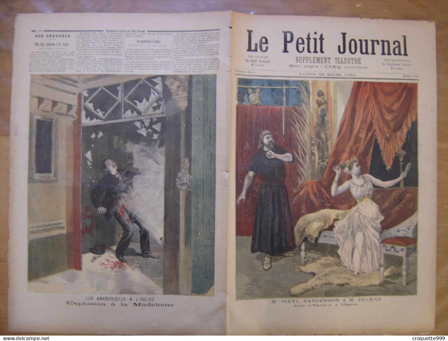 1894 LE PETIT JOURNAL 175 SIBYL SANDERSON, Anarchistes A L'église - 1850 - 1899