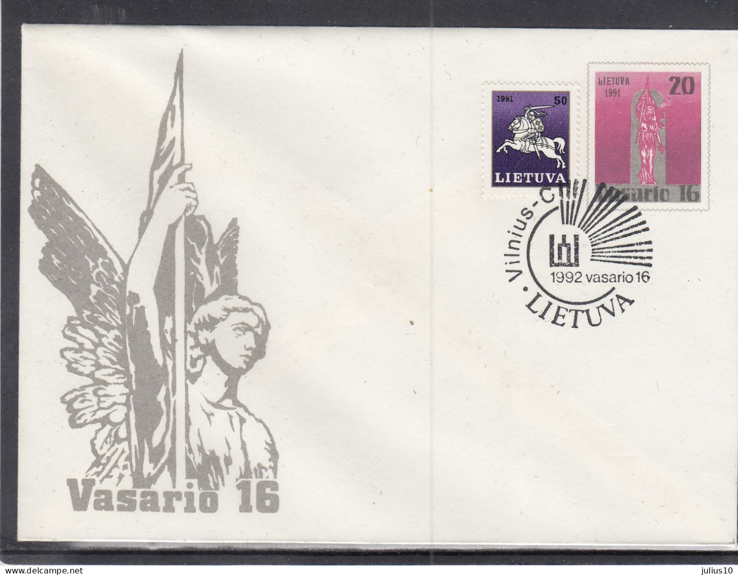 LITHUANIA 1992 Cover Special Cancel Independence Anniversary #LTV261 - Lituania