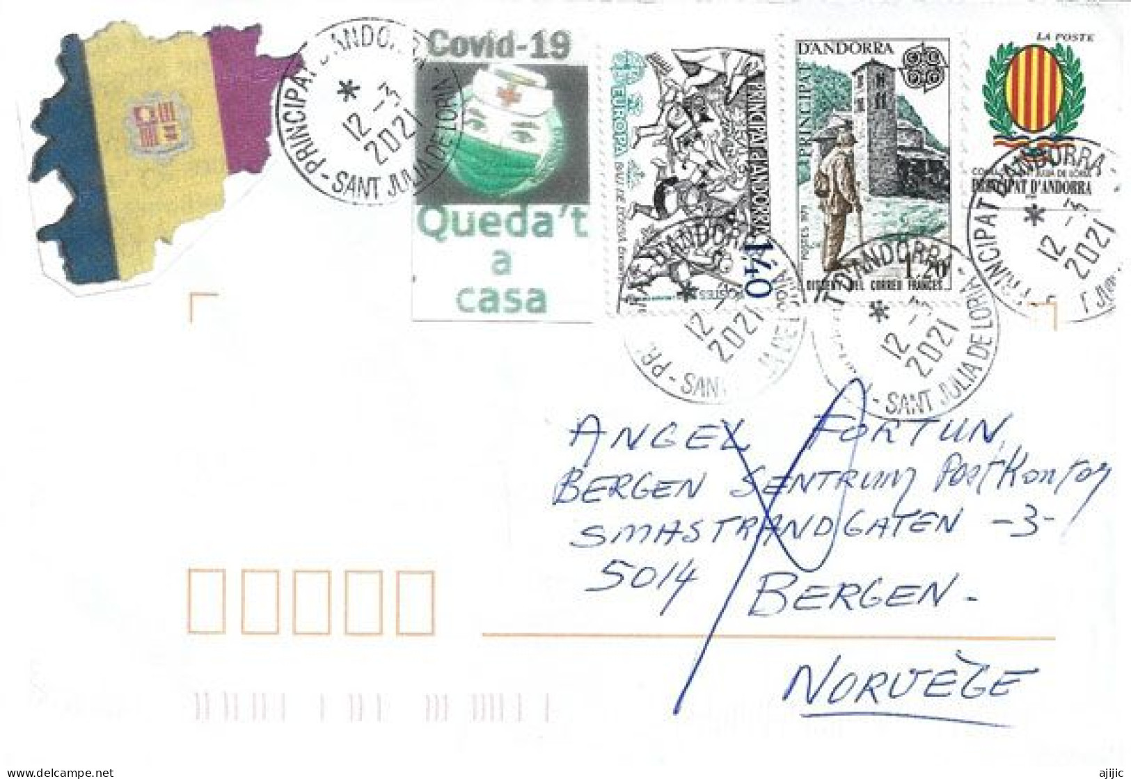 Letter To Bergen,Norway, During COVID-19 Confinement, From Andorra, Return To Sender .  2 Pics  Front & Back Cover - Covers & Documents