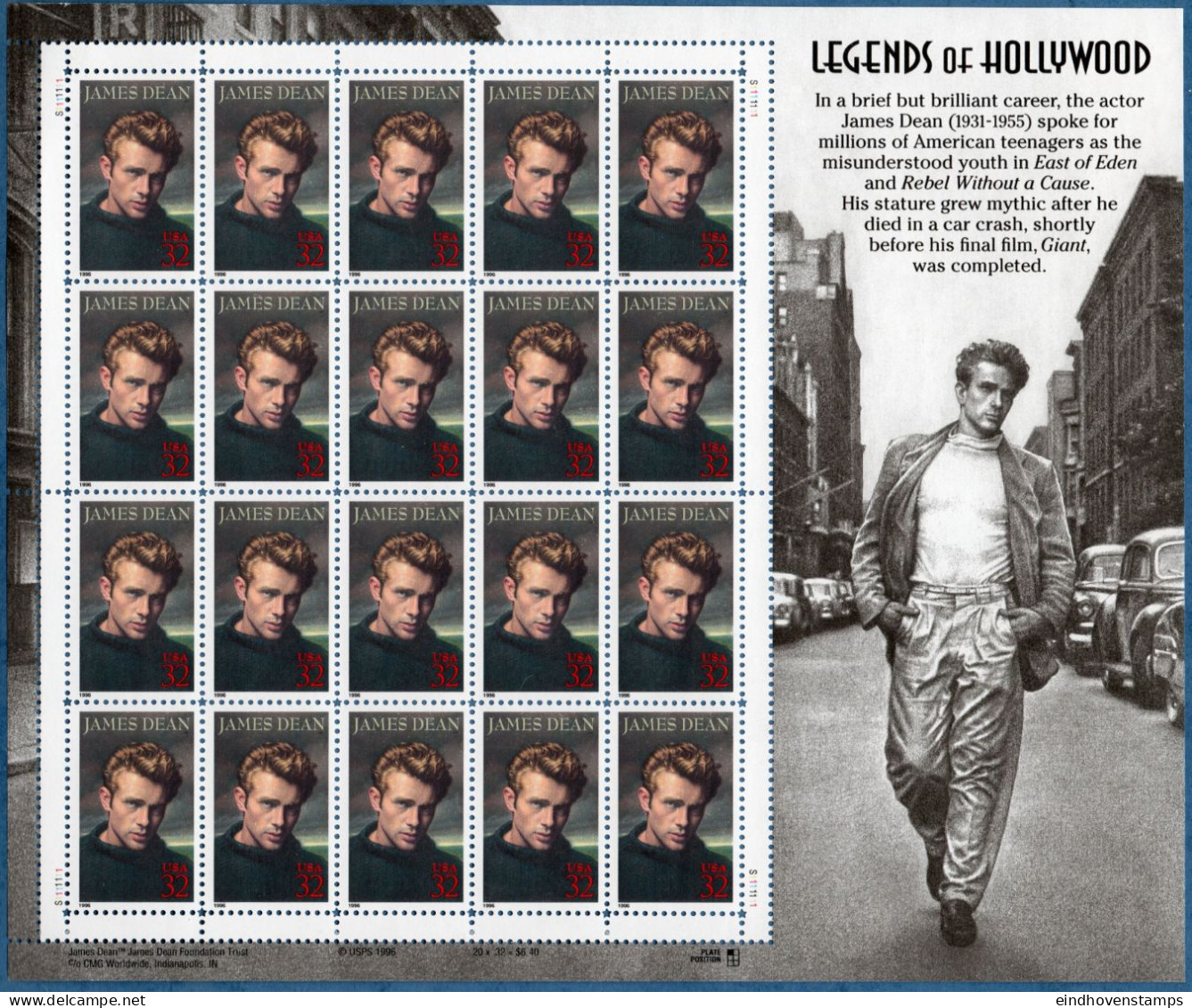 USA 1997 James Dean Sheet MNH Actor, Hollywood Legend - Film