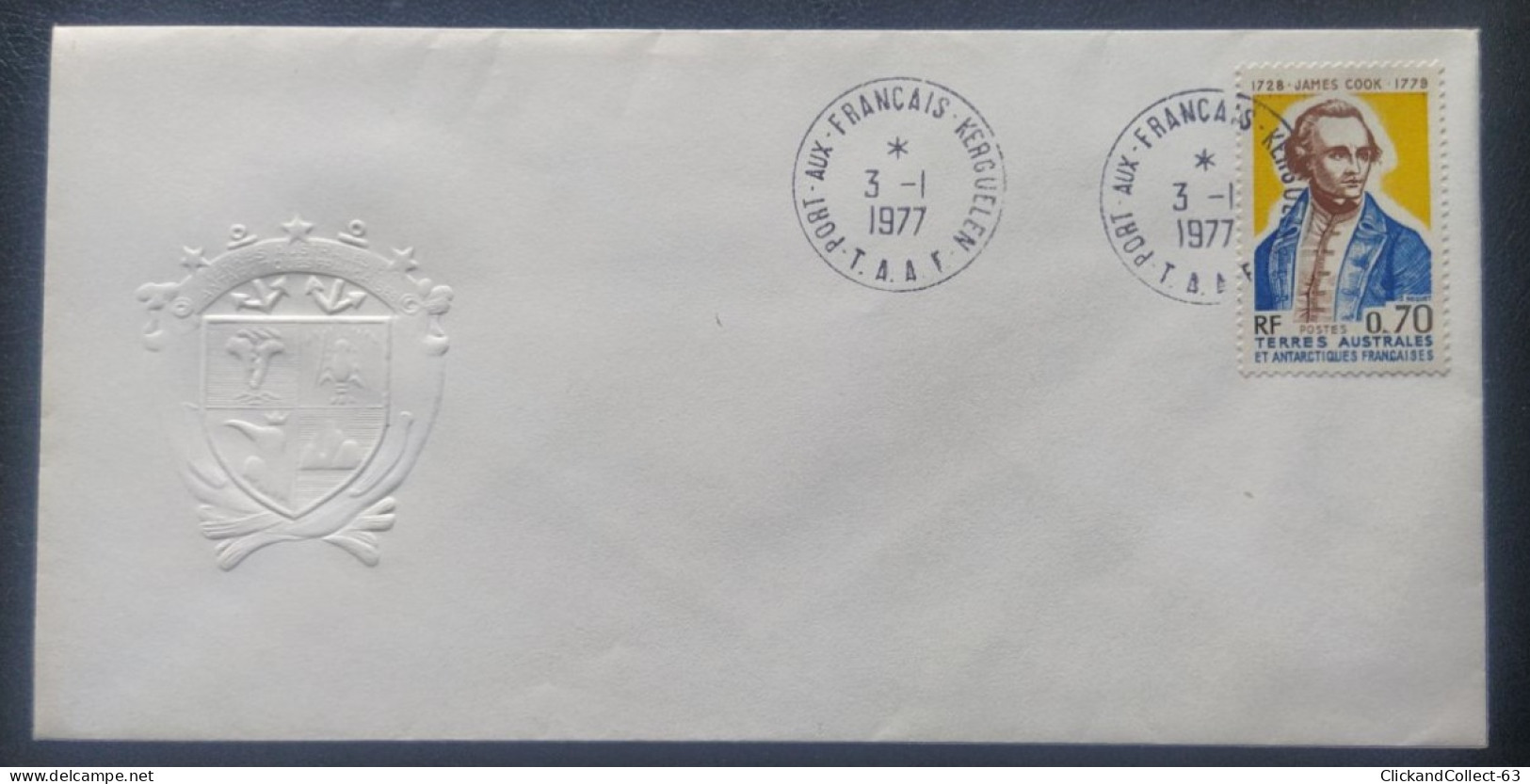 Enveloppe Premier Jour James Cook Timbre N° 63 TAAF Kerguelen 1977 - FDC