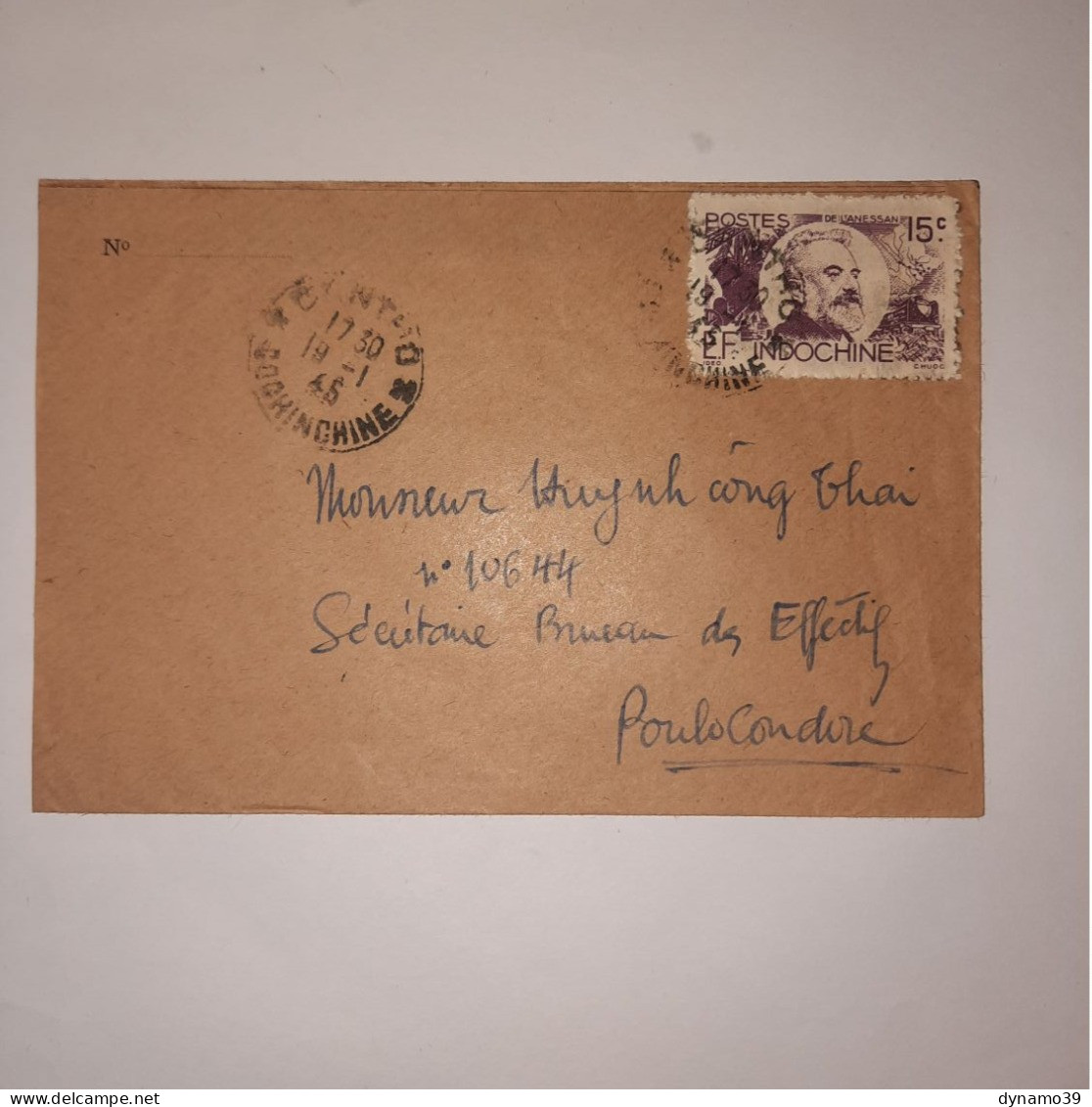 03K6 TRES RARE - ANCIENNE LETTRE ENVELOPPE INDOCHINE 1945 VERS BAGNE POULO CONDORE - Andere-Azië