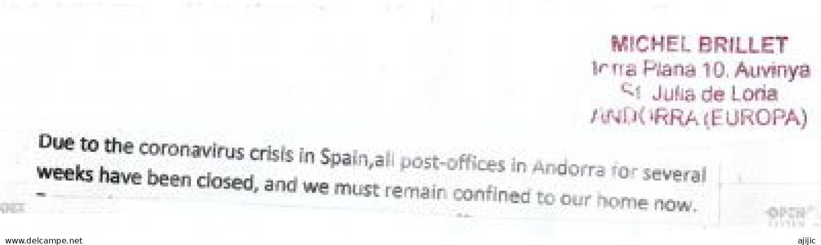 Letter To Tampere,Finland, During COVID-19 Confinement, From Andorra, Return To Sender .  2 Pics  Front & Back Cover - Briefe U. Dokumente