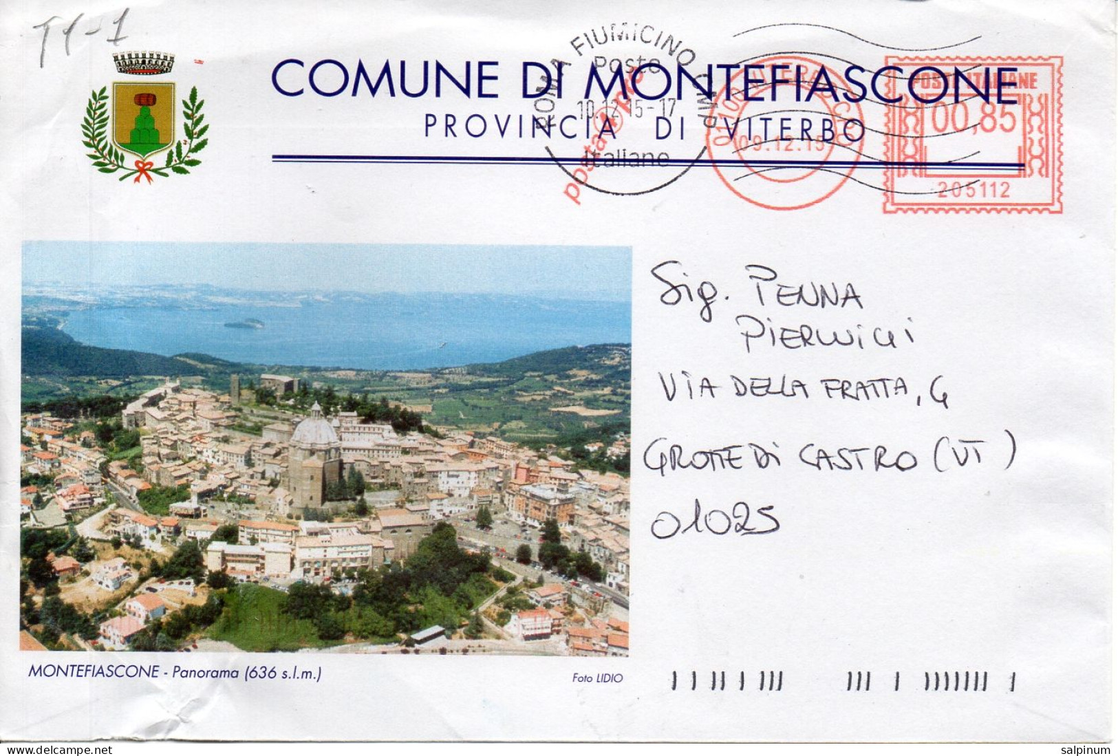 Stemma Comune Di Montefiascone (Provincia Di Viterbo) Su Busta Tipo 1 Anno 2015 - Briefe U. Dokumente