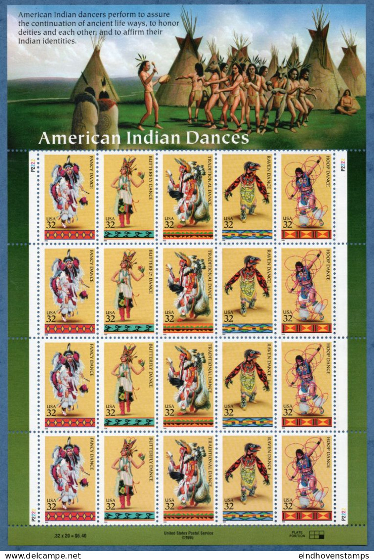 USA 1997 Native Indian Dances Sheet MNH Fancy, Butterfly, Traditional, Raven & Hoop Dances - Dans