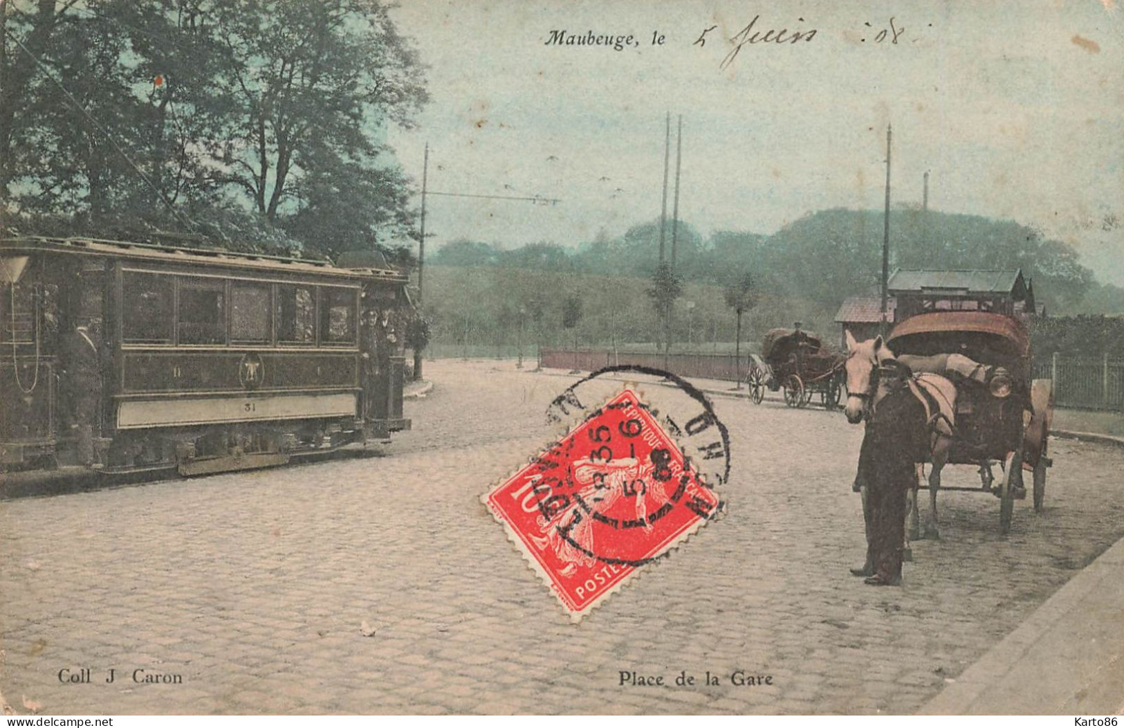 Maubeuge * 1908 * Tramway Tram , Place De La Gare - Maubeuge