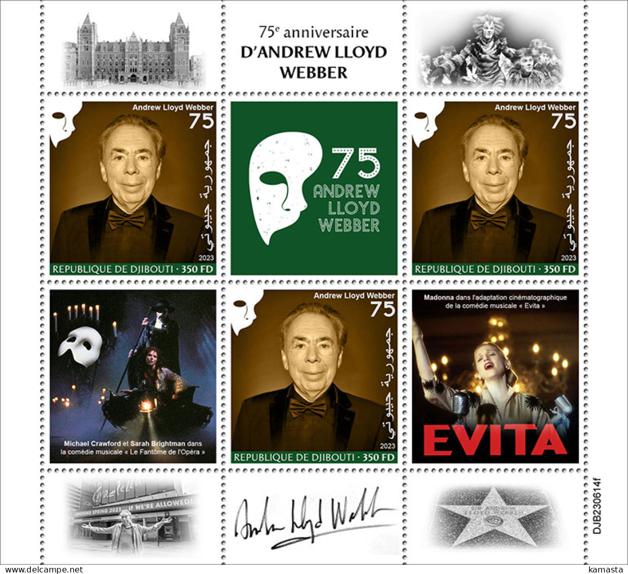 Djibouti 2023 75th Anniversary Of Andrew Lloyd Webber.  (614) OFFICIAL ISSUE - Music